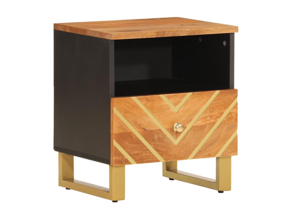Table de chevet marron et noir bois de manguier solide KHIP09183