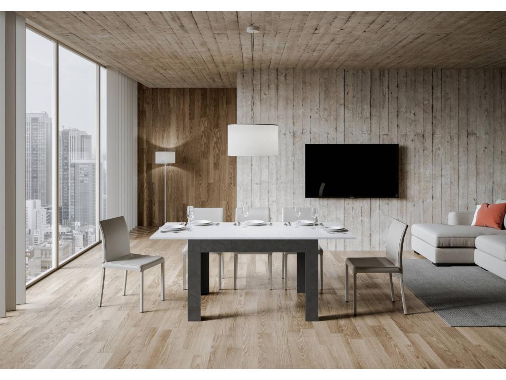 Table extensible 90x120/180 cm Lumenao dessus Blanc Spatulé cadre Anthracite Spatulé KAWF52554