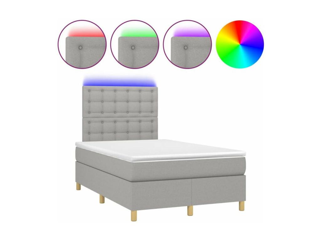 Sommier à Ventoriq de lit matelas et LED Gris clair 120x200 ULIV35256