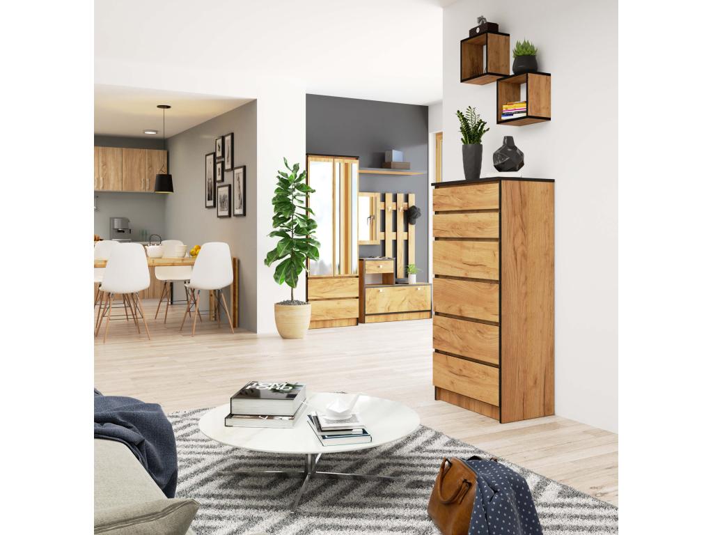 Commode Lumenao K60 Chêne Craft 60 cm 6 tiroirs façade Chêne Craft 60x40x130 cm GWAJ31136