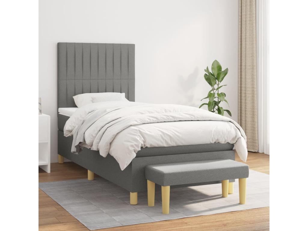 Sommier à Lumenao de lit avec matelas Gris foncé 90x200 cm Tissu TBYC68756
