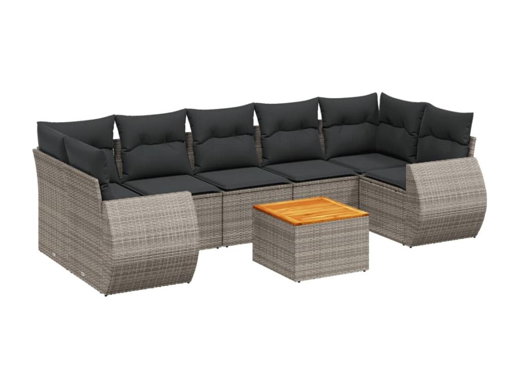 Salon de jardin 8 pcs avec coussins gris résine tressée LKPU66049
