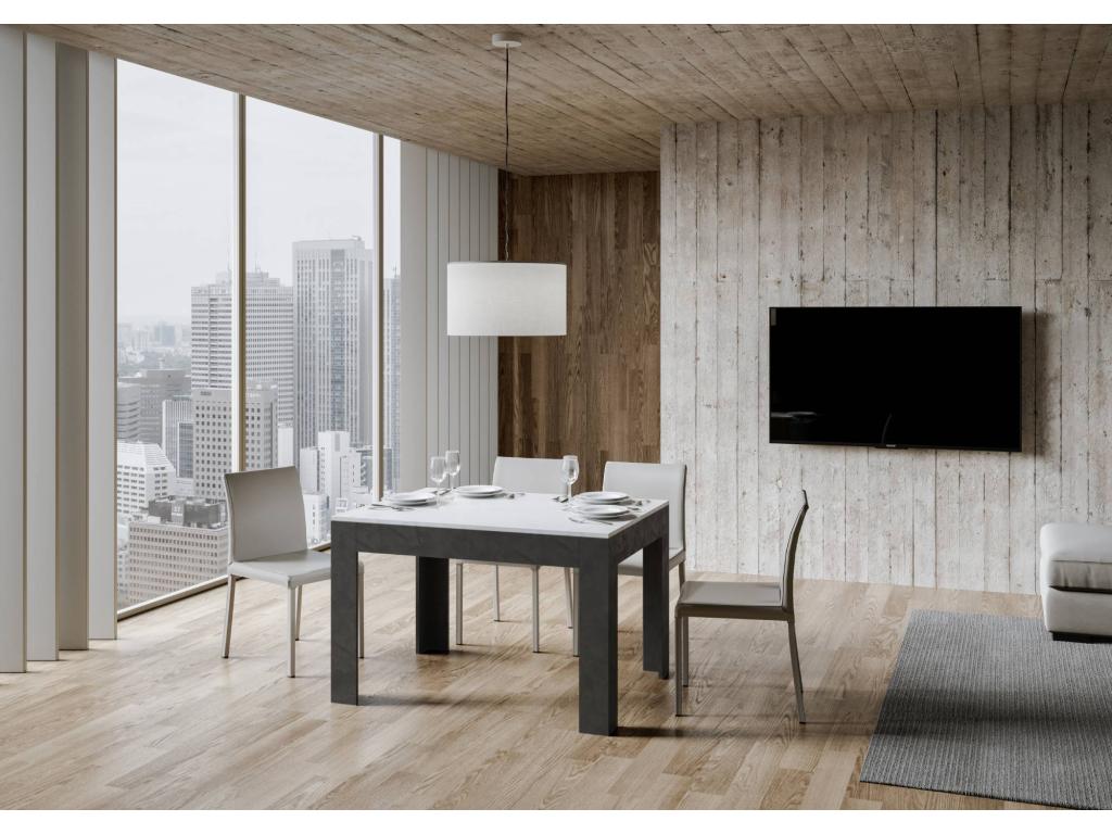 Table extensible 90x120/180 cm Lumenao dessus Blanc Spatulé cadre Anthracite Spatulé KAWF52554