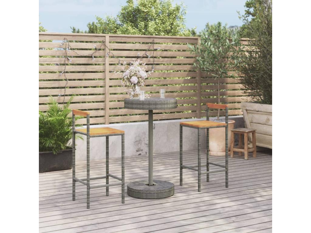 Ensemble de bar jardin 3 pcs gris poly rotin/ bois massif Zensova NXPQ00545