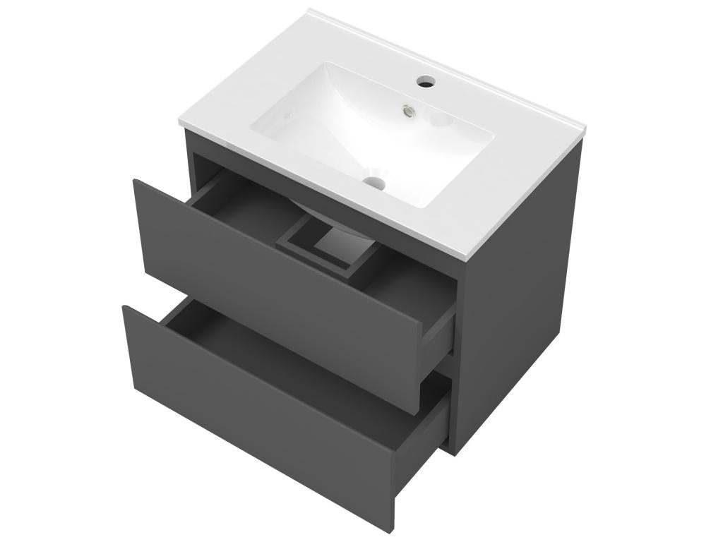 Ensemble meubles Salle de Bain avec colonne miroir mural 60cm meuble Anthracite HCOT88531