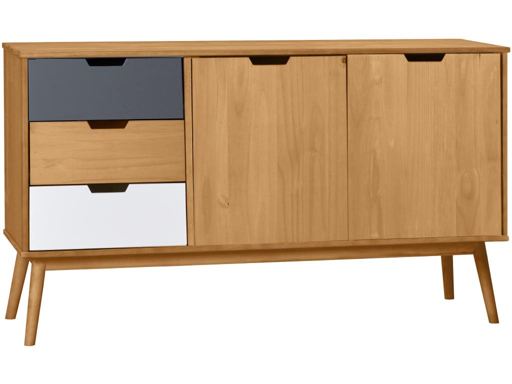 Buffet en pin massif blanc et gris meuble de rangement coloris naturel - Longueur 140 x Profondeur 40 x Hauteur 80 cm IBPH40933