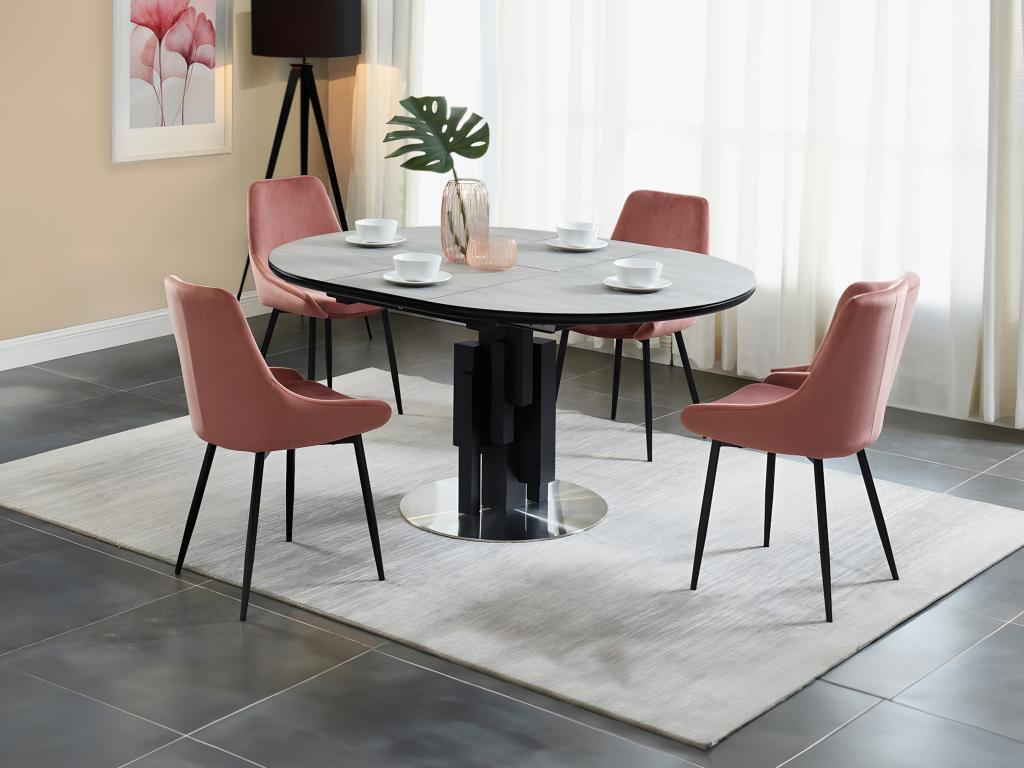 Table à manger extensible Lumenao - 4 à 6 personnes - MDF et Métal - Gris ASTR05016