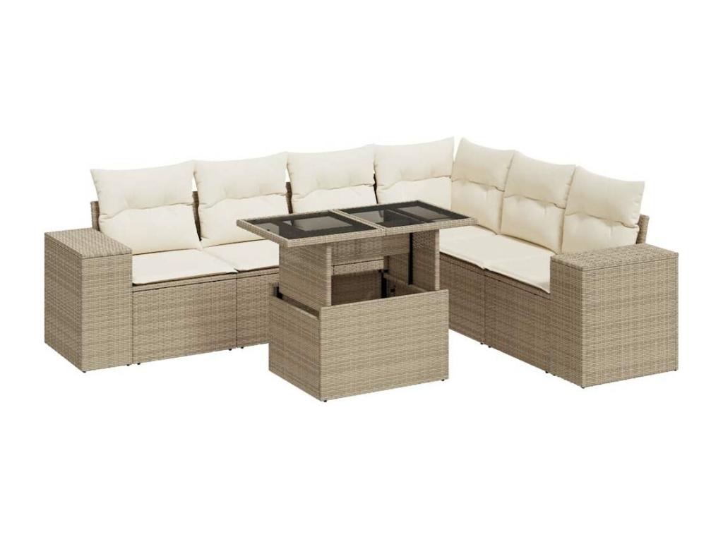 Salon de jardin avec coussins 7 pièces beige résine tressée EQTQ63078