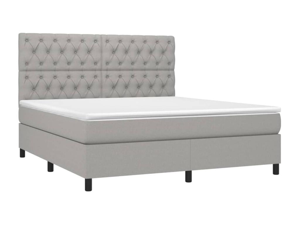 Sommier tapissier matelas et LED Gris clair 160x200 cm Tissu QKSB08885