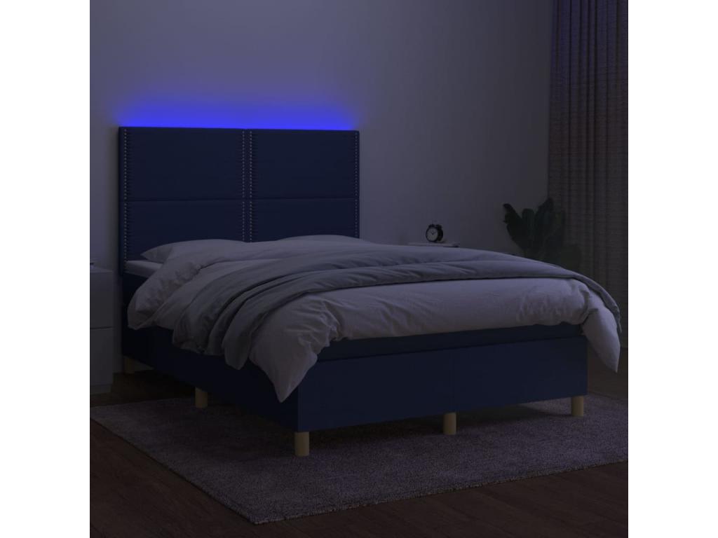 Sommier tapissier avec matelas et LED Bleu 140x190 cm Tissu DZWK52173