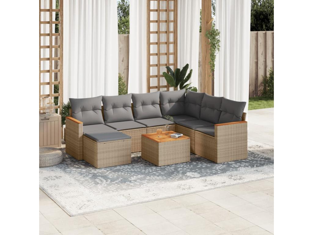 Salon de jardin avec coussins 8 pcs beige résine tressée NYEI43369