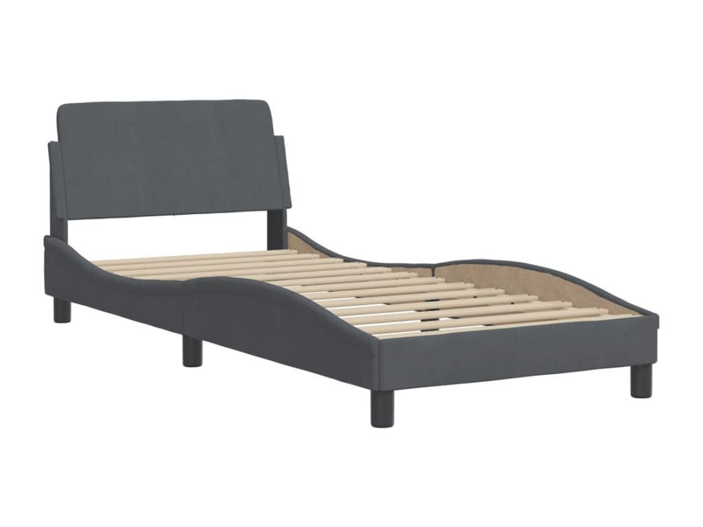 Lit avec matelas gris foncé 90x190 velours YSNX97348