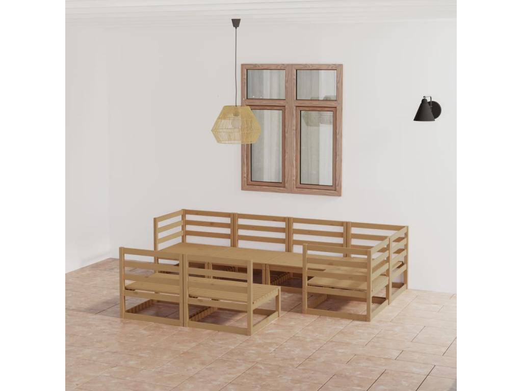 Salon de jardin 7 pcs marron miel bois de pin massif FUWV30225