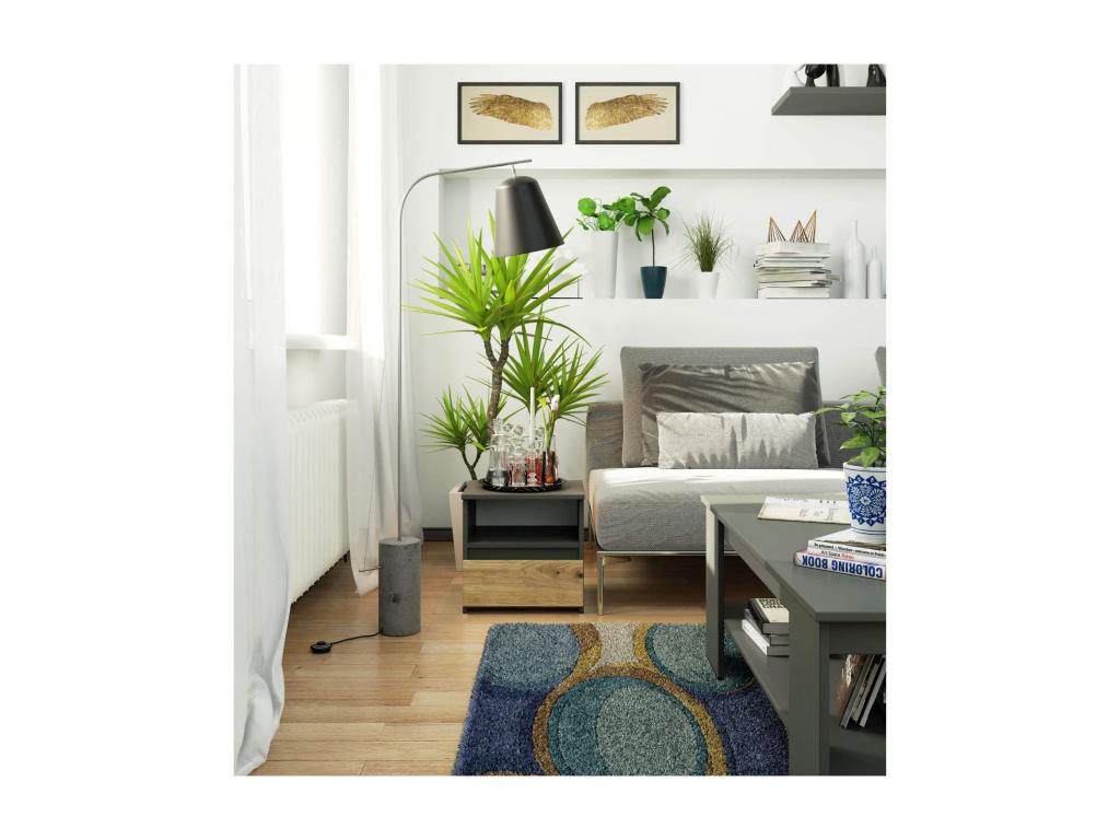 Table de chevet Lumenao CL1 Gris Graphite 40 cm 1 tiroir couleur Chêne Lumenao 40x35x40 cm QBXV47245