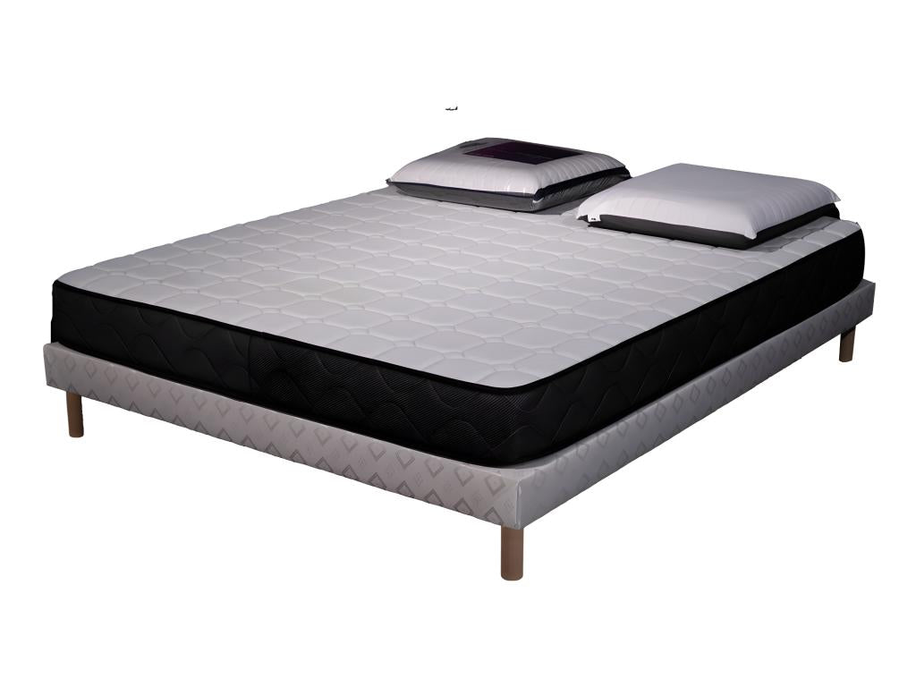 Ensemble matelas mousse acceuil mémoire Lumenao - 140x190 - 2 Oreiller Lumenao 60x60 - Sommier blanc ESUZ09754