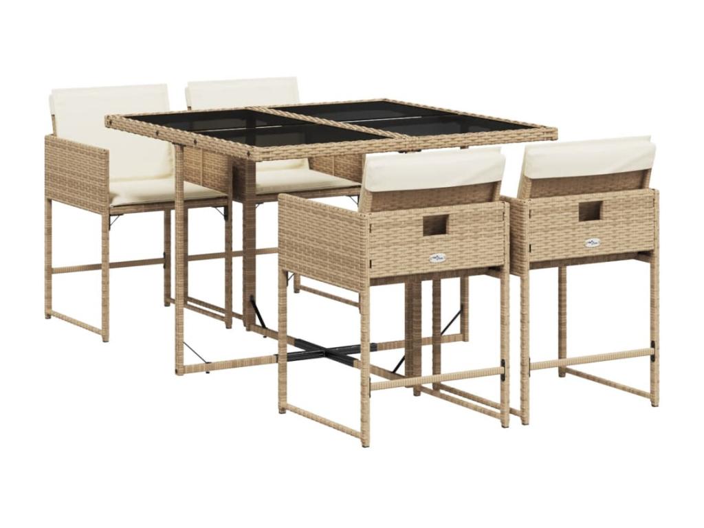 Ensemble à manger de jardin avec coussins 5 pièces Beige poly rotin GCTS51283