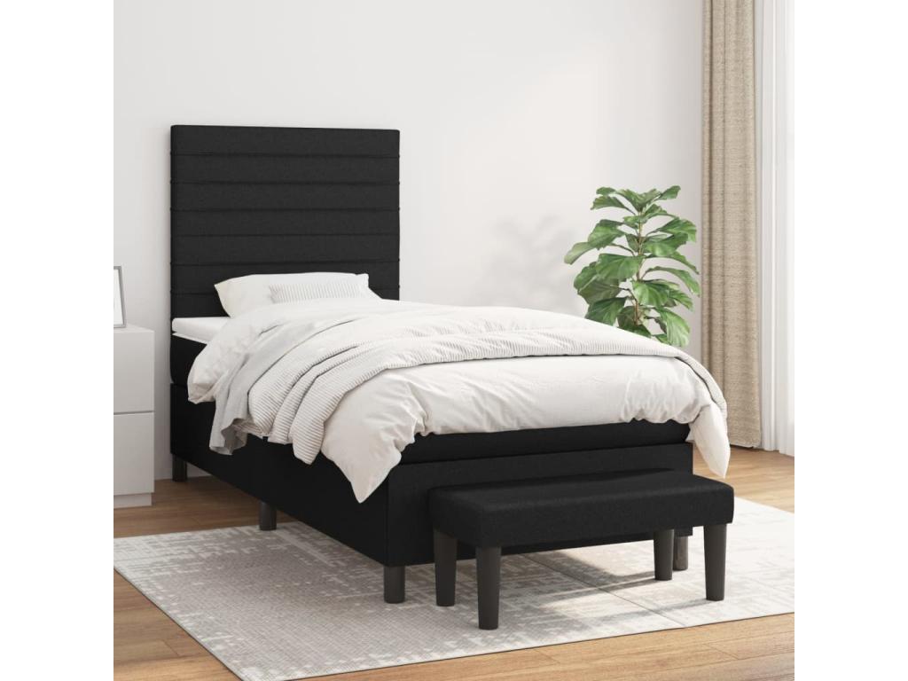 Lit à sommier tapissier avec matelas Noir 90x200 cm Tissu YUJF63635
