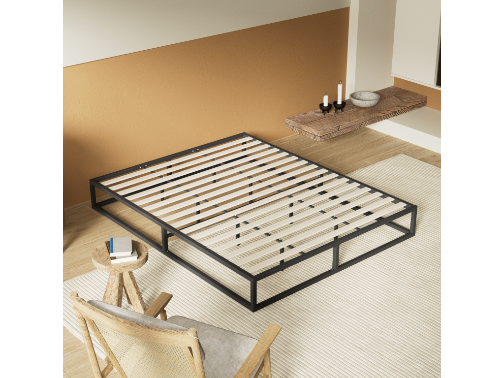 Lit 160x200 cm cadre en acier Lumenao en bois YVUF51267