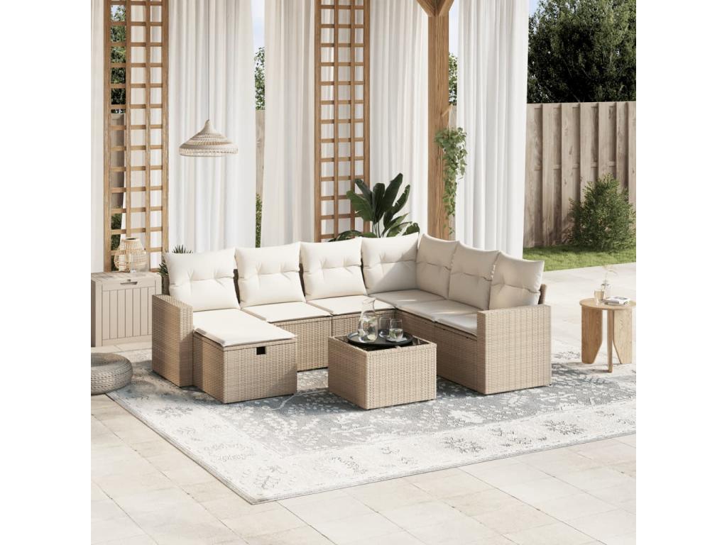 Salon de jardin avec coussins 8 pcs beige résine tressée EYHJ53071