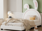 Lit coffre avec tête de lit lapin - 90x200cm - cuir PU - pour enfant - coloris blanc KKDA50822