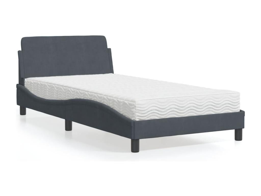 Lit avec matelas gris foncé 100x200 cm velours FUBH28896