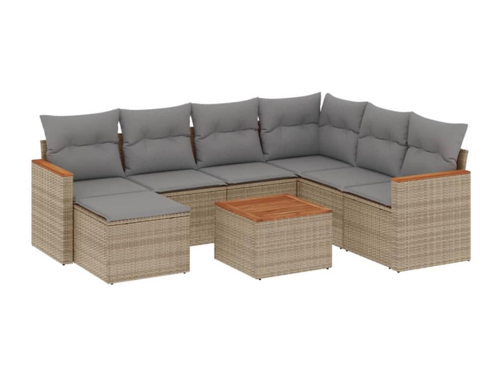 Salon de jardin avec coussins 8 pcs beige résine tressée NYEI43369