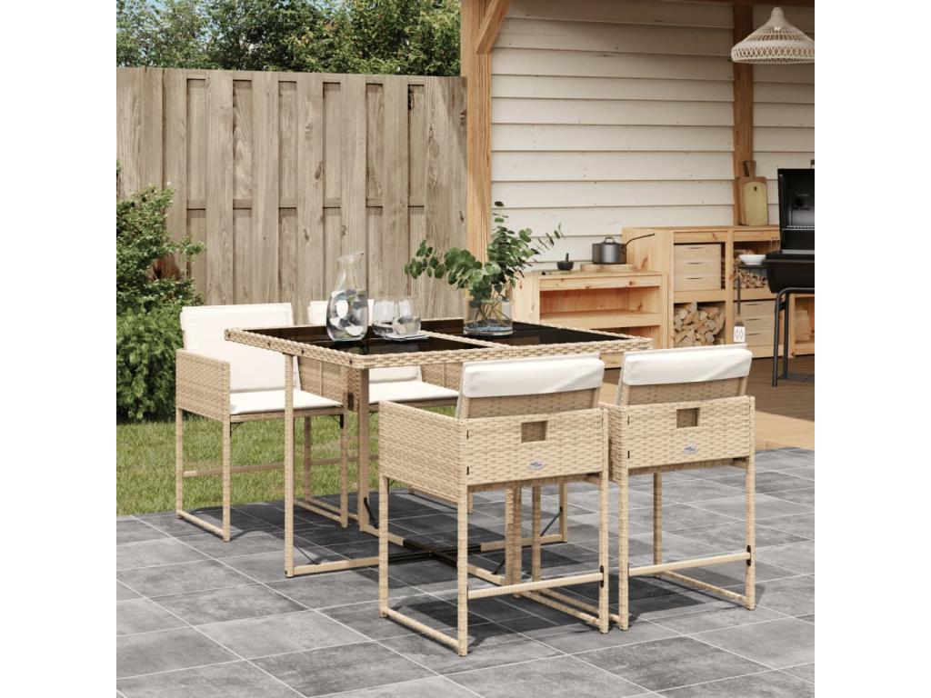 Ensemble à manger de jardin avec coussins 5 pièces Beige poly rotin GCTS51283