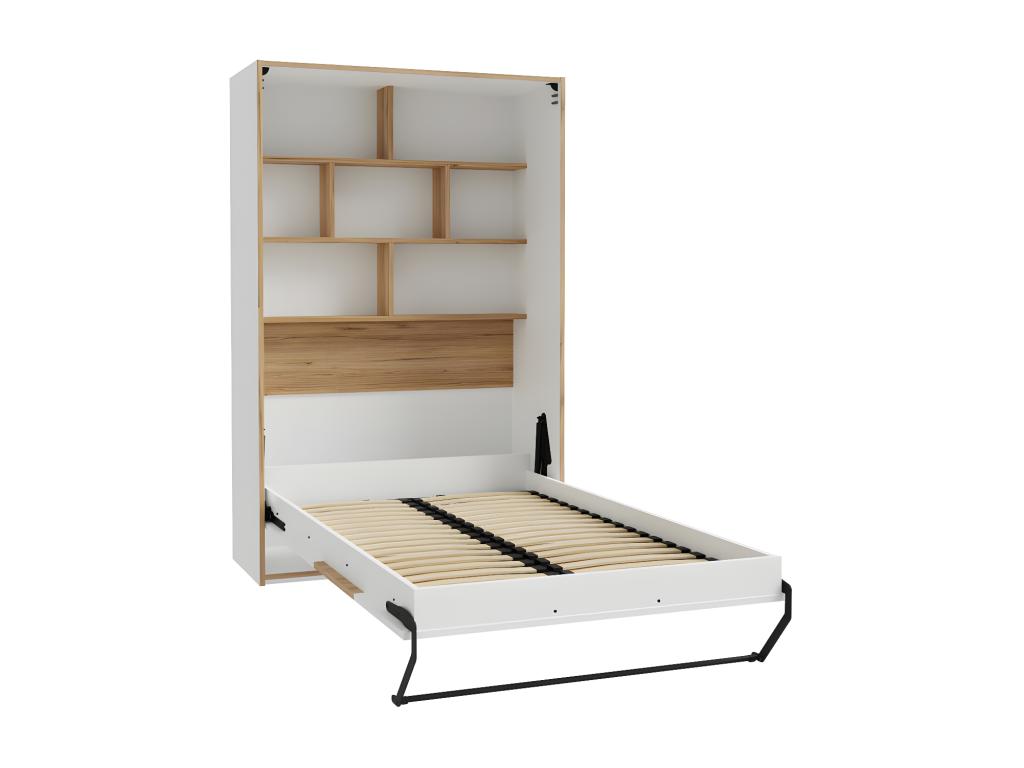 Lit escamotable 120x200 cm décor blanc et chêne poignée métal - Zensova GNGO70201