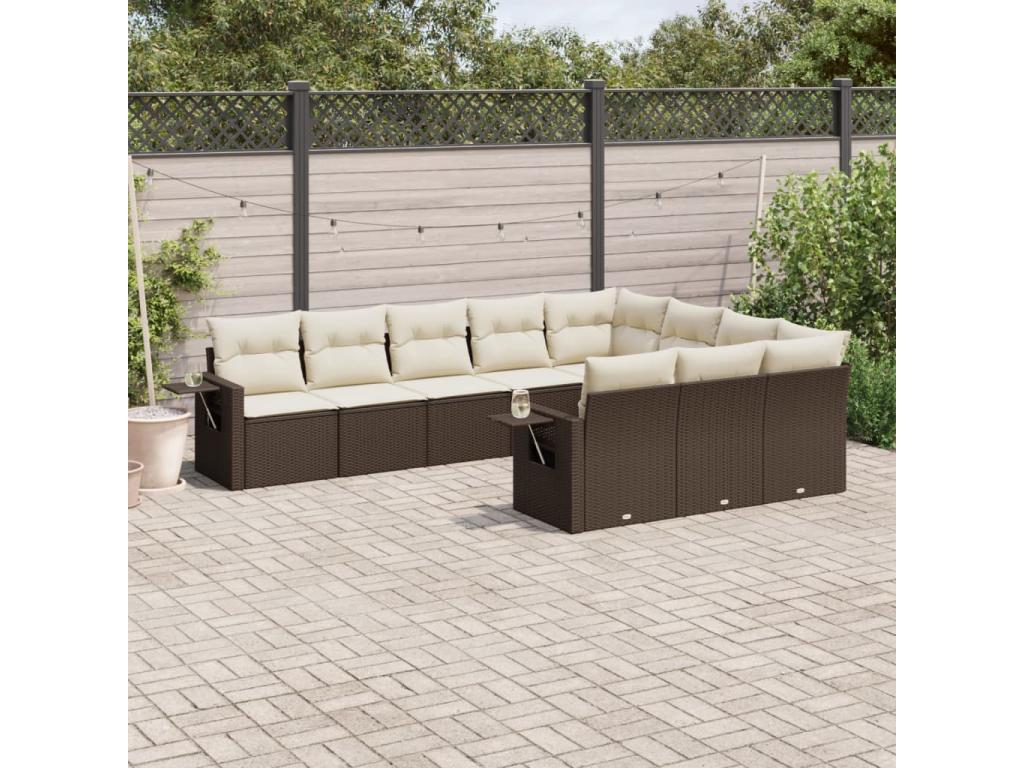 Salon de jardin 10 pcs avec coussins marron résine tressée HSLI77532