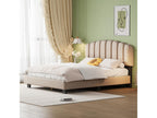 Lit capitonné 140x200 cm avec tête de lit réglable - Zensova en lin - Design coutures verticales - Beige foncé sans matelas FVJL49979