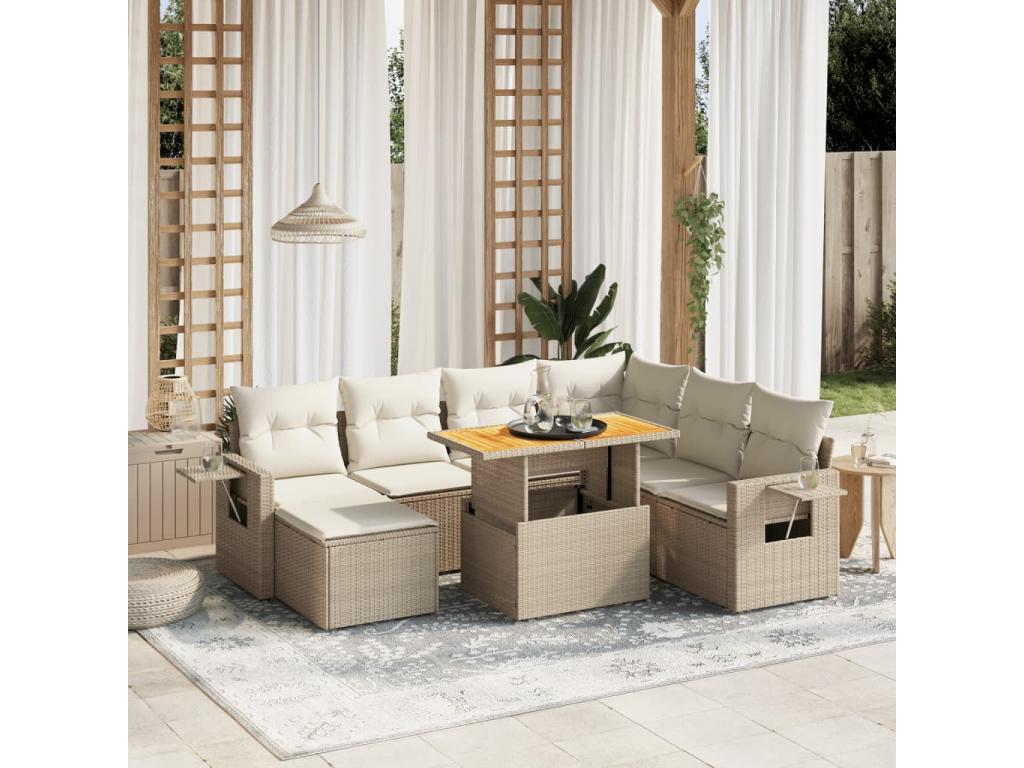 Salon de jardin avec coussins 8 pcs beige résine tressée FFIF79430