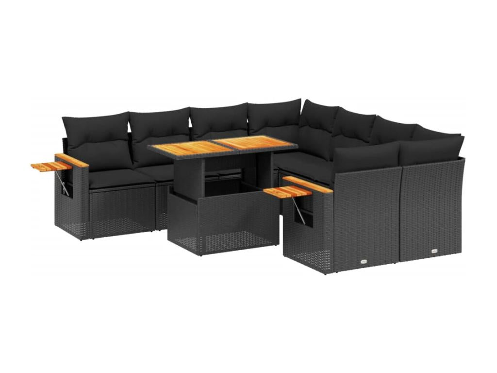 Salon de jardin 8 pièces avec coussins noir résine tressée YPBV32824