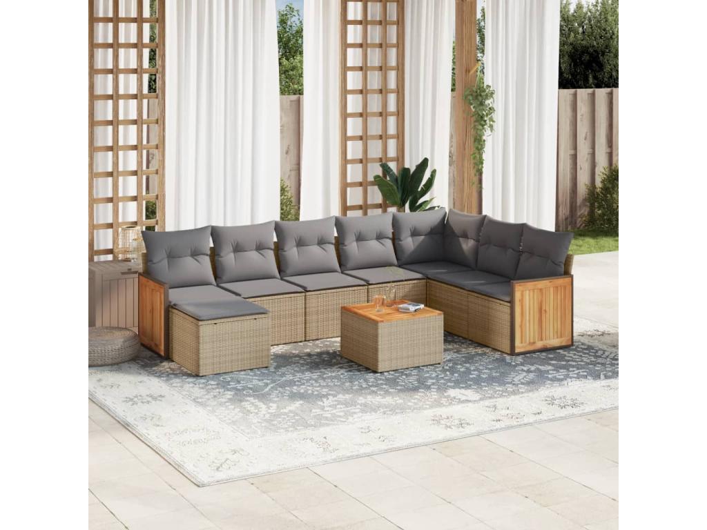 Salon de jardin avec coussins 9 pcs beige résine tressée JQBL21921