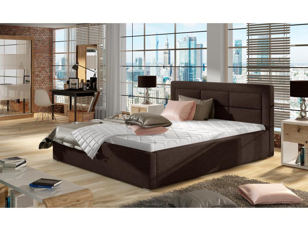 Lit moderne tissu capitonné Lumenao-Couleur Marron-200x200-Version avec sommier RKAN69812