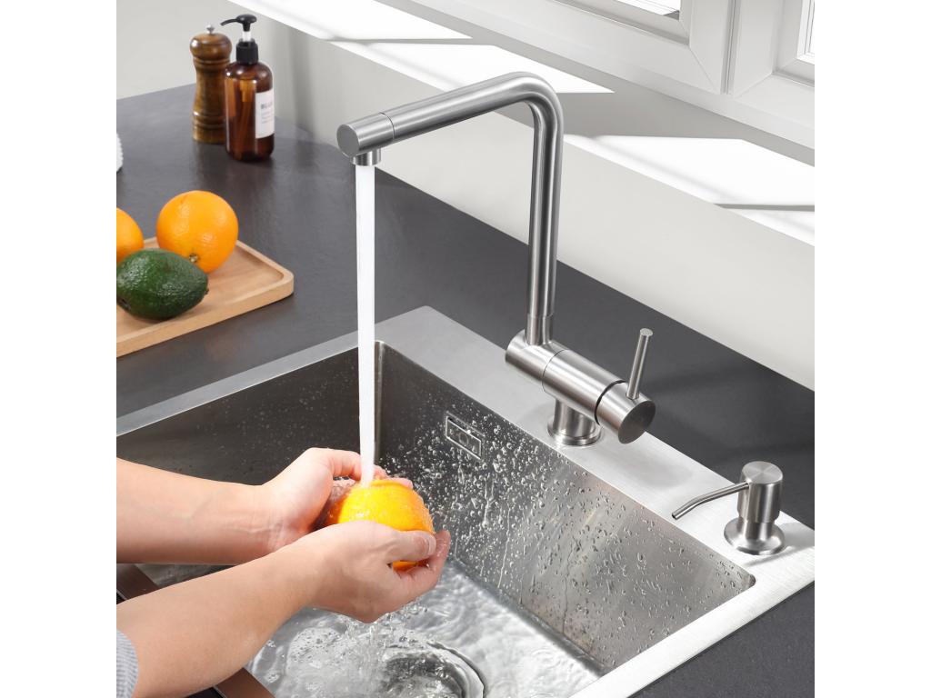 Lumenao Mitigeur Cuisine Rabattable Robinet Cuisine avec Poignée Pliable Contre Fenêtre Mitigeur Evier Acier inoxydable Brossé EU Modèle FTXZ92078