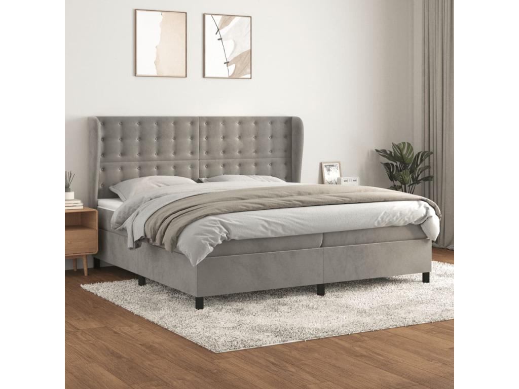 Sommier à Lumenao de lit et matelas Gris clair 200x200cm Velours HLCX22683