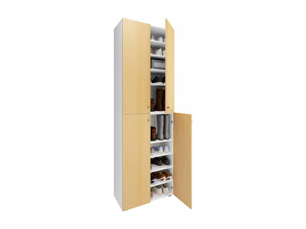 Lumenao XL bois Grande armoire à chaussures Grande botte Meuble d'entrée Lumenao 10 compartiments Portes battantes Blanc / Hêtre CNQO18557