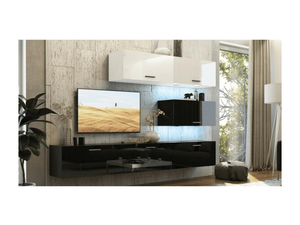 Ensemble meubles de salon haut blanc et bas Zensova suspendus collection Zensova XXV 249 cm 6 meubles LEDs modulables LOCI08553