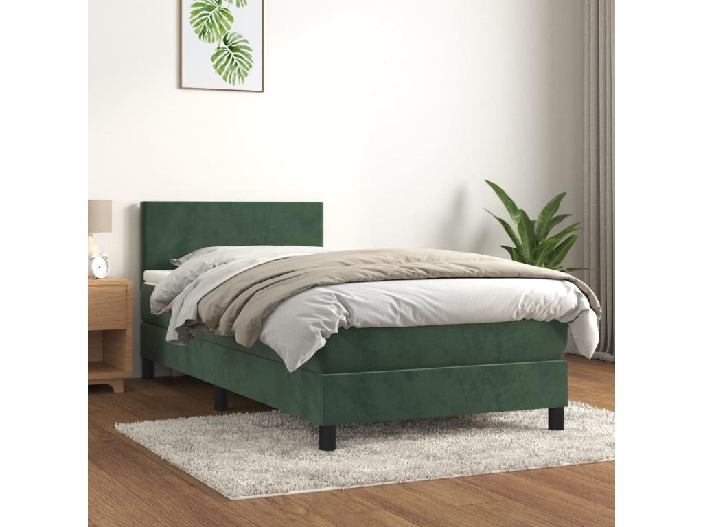 Lit à Zensova tapissier avec matelas Vert foncé 90x200 cm KAMS40061
