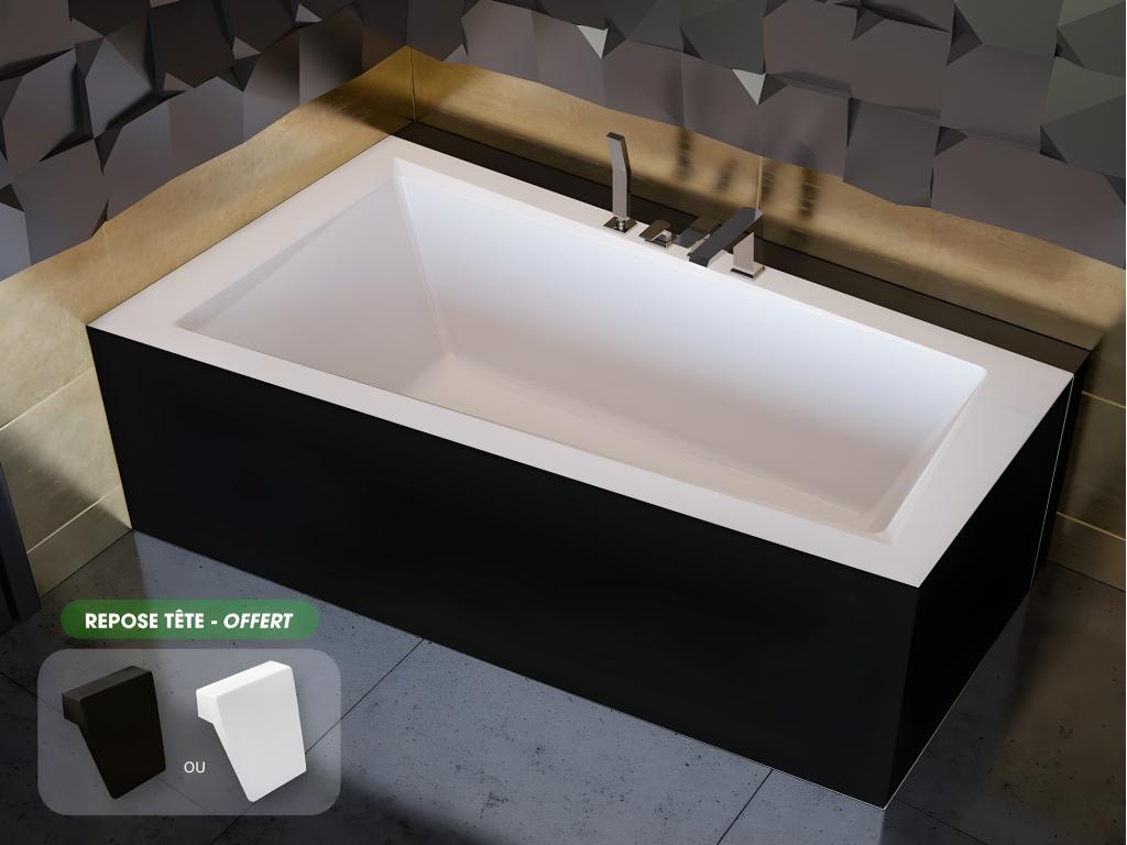 Baignoire asymétrique tablier noir repose tête - Lumenao - 160x90 cm - Gauche ZDJH54020