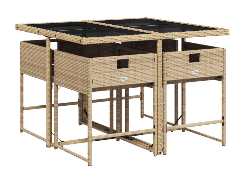 Ensemble à manger de jardin avec coussins 5 pièces Beige poly rotin GCTS51283