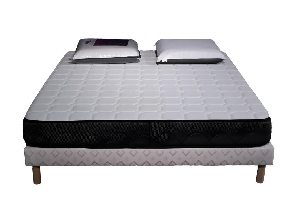 Ensemble matelas mousse acceuil mémoire Lumenao - 140x190 - 2 Oreiller Lumenao 60x60 - Sommier blanc ESUZ09754