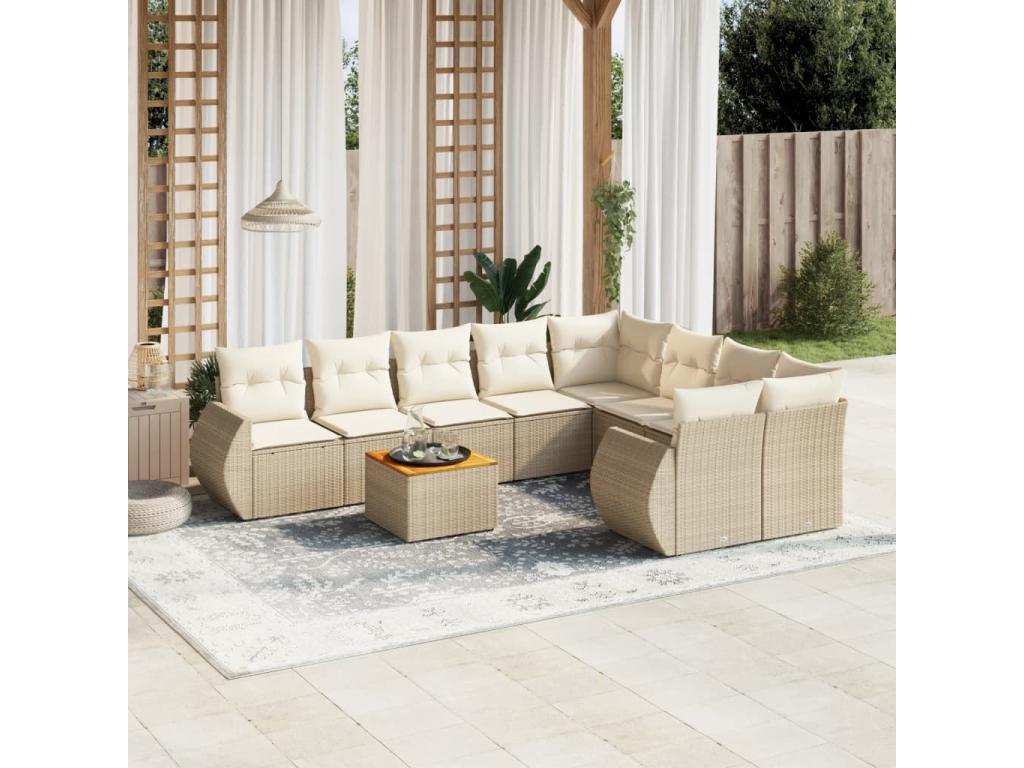 Salon de jardin avec coussins 9 pcs beige résine tressée CJAX62673