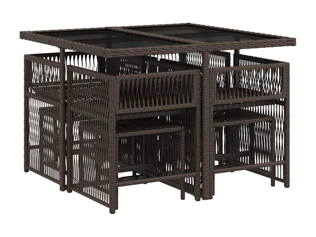 Ensemble à manger de jardin et coussins 9 pièces marron poly rotin ADKK76571