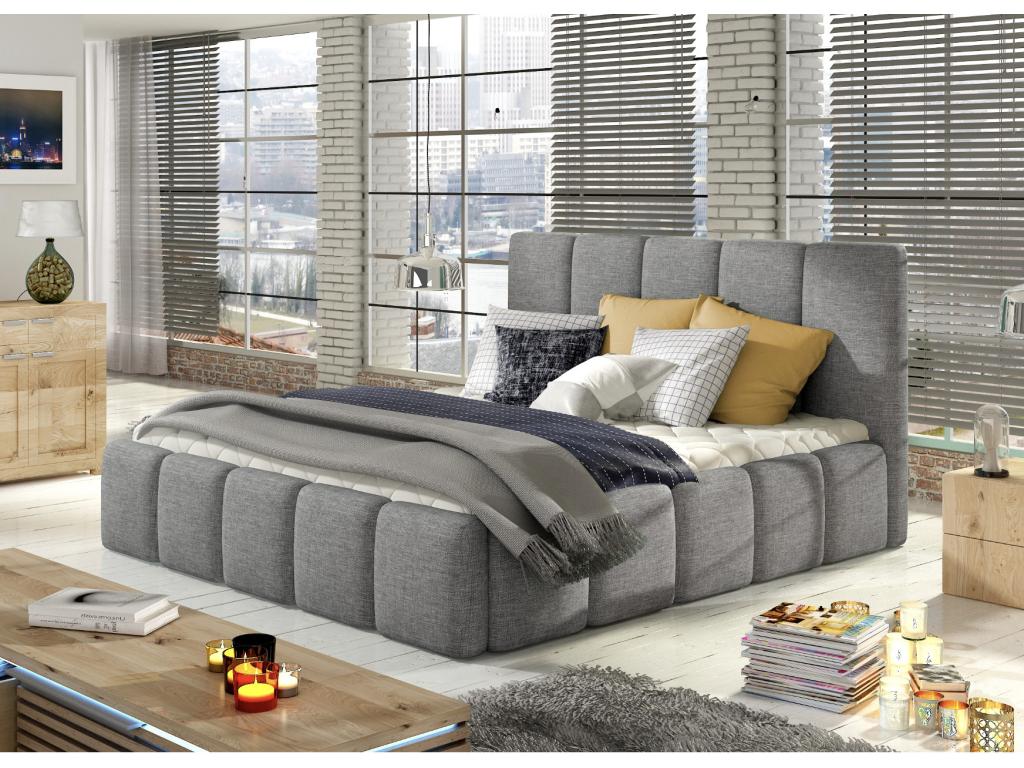 Lit moderne capitonné tissu Lumenao-Couleur Gris-140x200 CJML94903