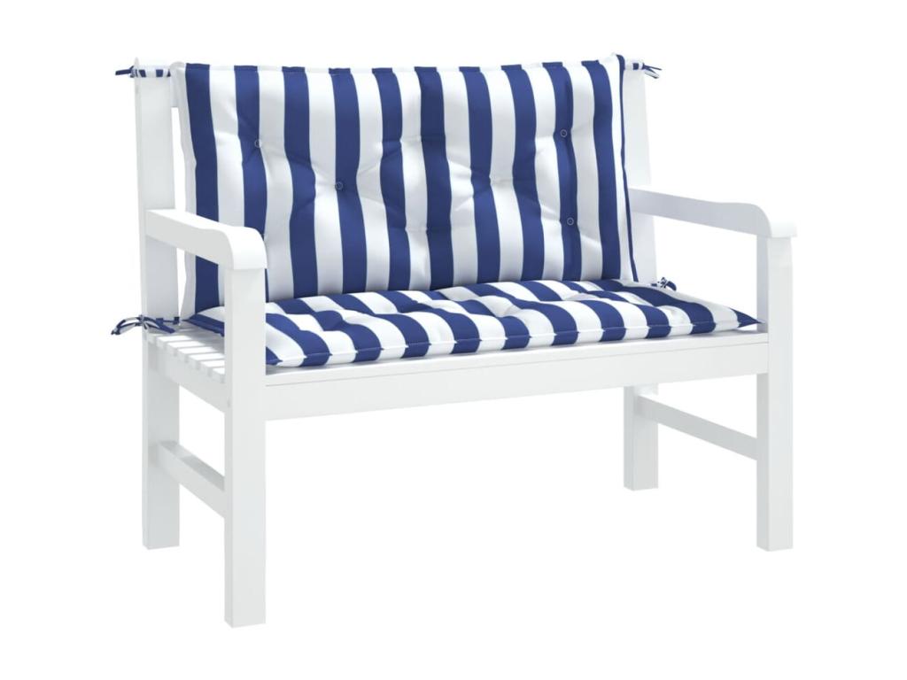 Coussins de banc de jardin lot de 2 rayures bleues et blanches IDQA01263