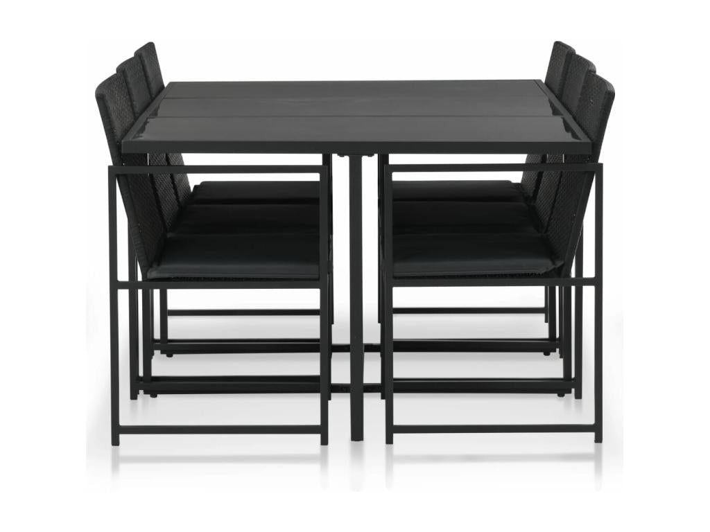 Mobilier à dîner de jardin 7 pièces et coussins Résine tressée Noir UVLO74982