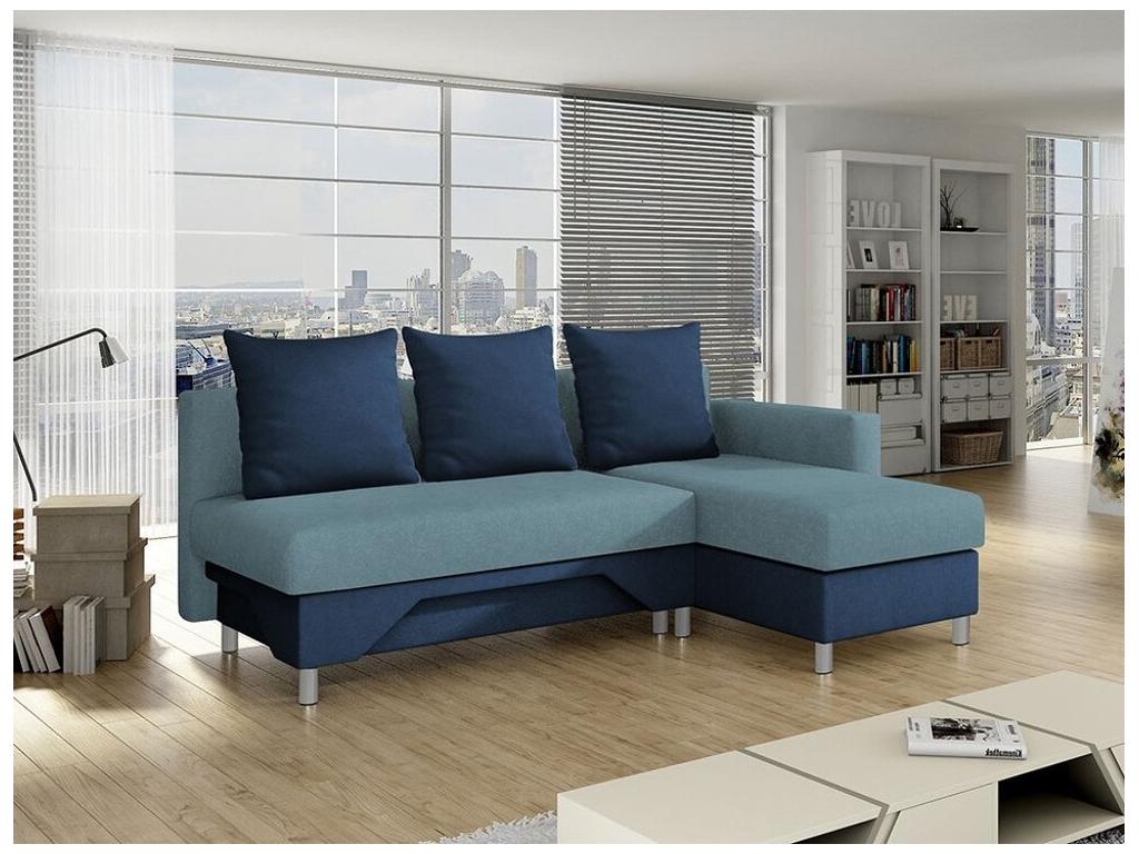 Canapé d'angle Zensova 100 Bleu Fonction de couchage Boîte de literie 215x133x95cm UFTZ39044