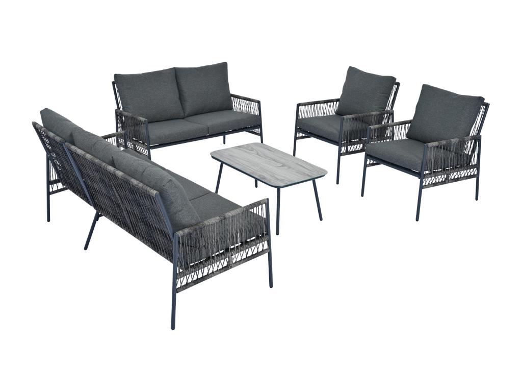 Salon de jardin en acier galvanisé 7 places 2 canapés 2 fauteuil une table - Coussins d'assise amovibles - Gris MFAQ97375