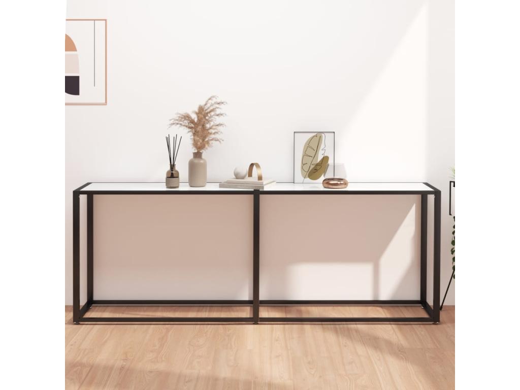Table console Marbre blanc 200x35x75,5 cm Verre trempé OKVC13930